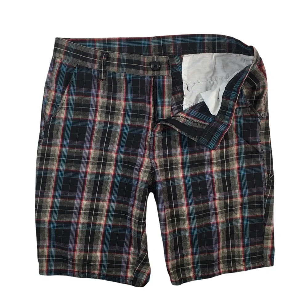 SH503 Mens ZOO YORK Skater Brand Plaid Flat Front Chino Shorts 34